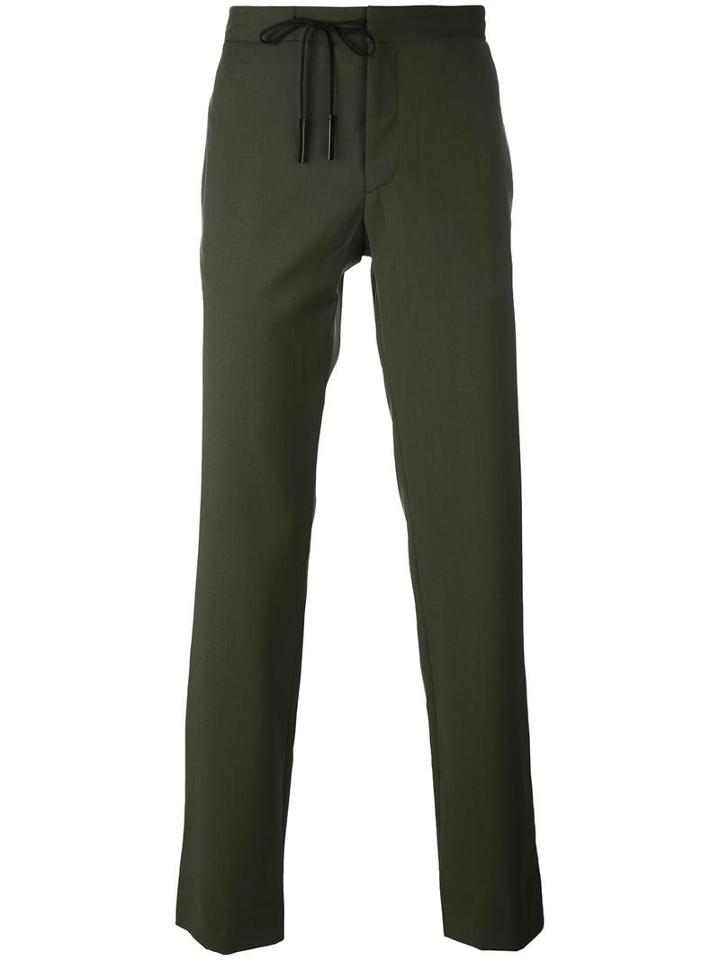 Maison Margiela Straight Leg Trousers, Men's, Size: 48, Green, Virgin Wool/cotton/calf Leather