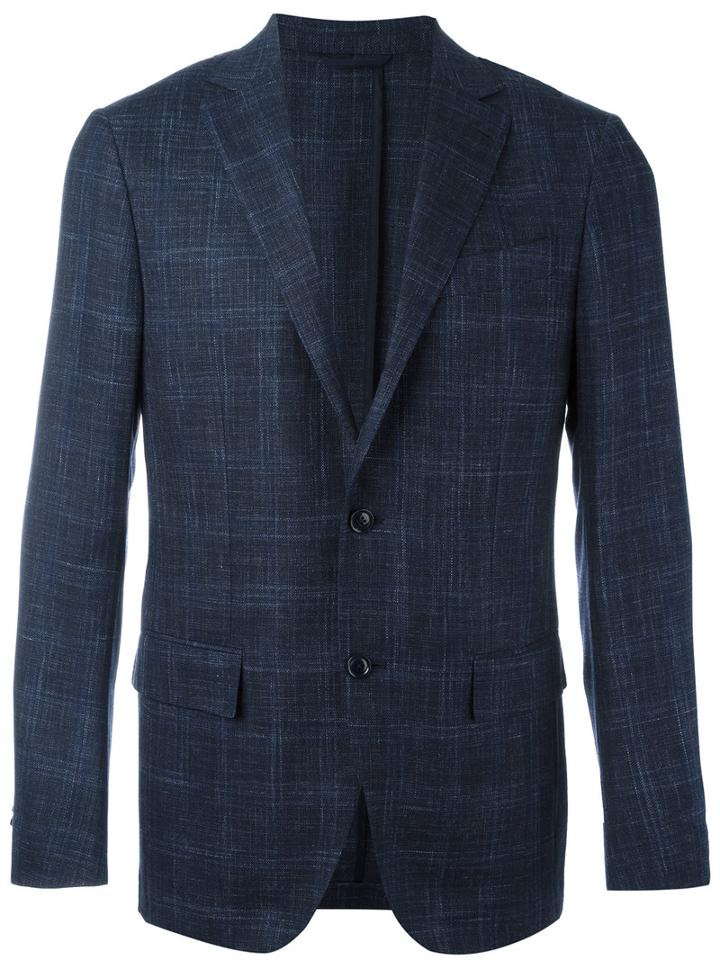 Ermenegildo Zegna Checked Blazer, Men's, Size: 46, Blue, Silk/wool/linen/flax/cupro