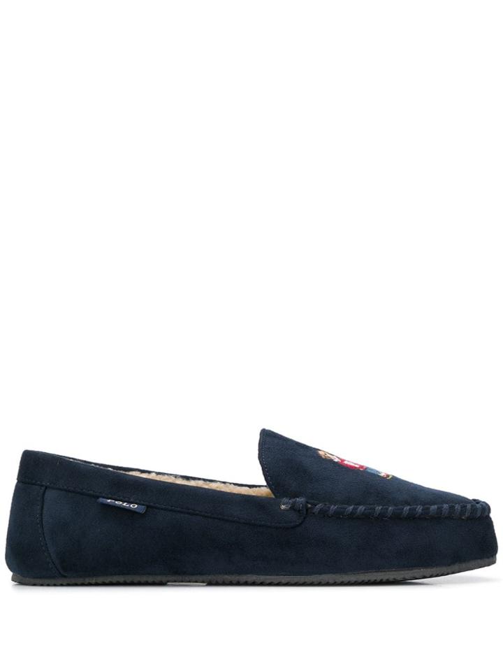 Ralph Lauren Embroidered Logo Shearling Lined Loafers - Blue