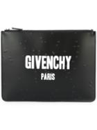 Givenchy 'paris' Distressed Pouch, Adult Unisex, Black, Calf Leather