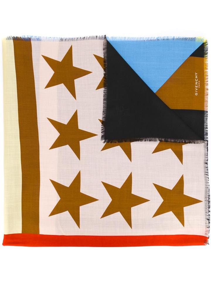 Givenchy Star Printed Scarf, Men's, Nude/neutrals, Virgin Wool/silk
