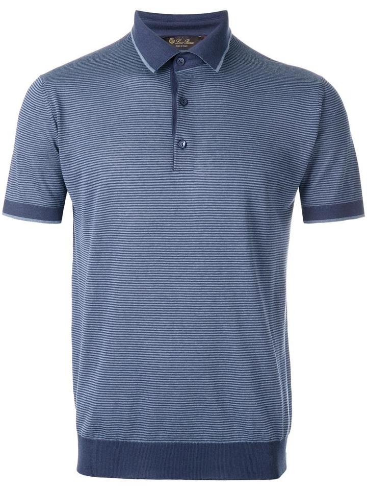 Loro Piana Striped Polo Shirt, Men's, Size: Medium, Blue, Silk/linen/flax