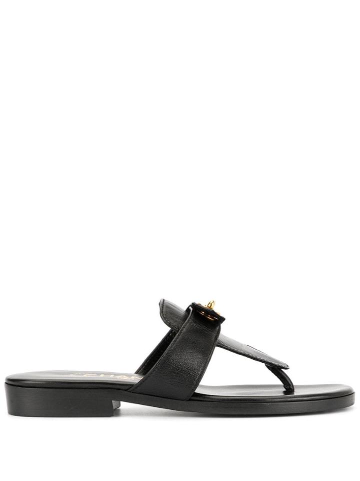 Chanel Pre-owned Cc Logos Turn-lock Motif Sandals - Black