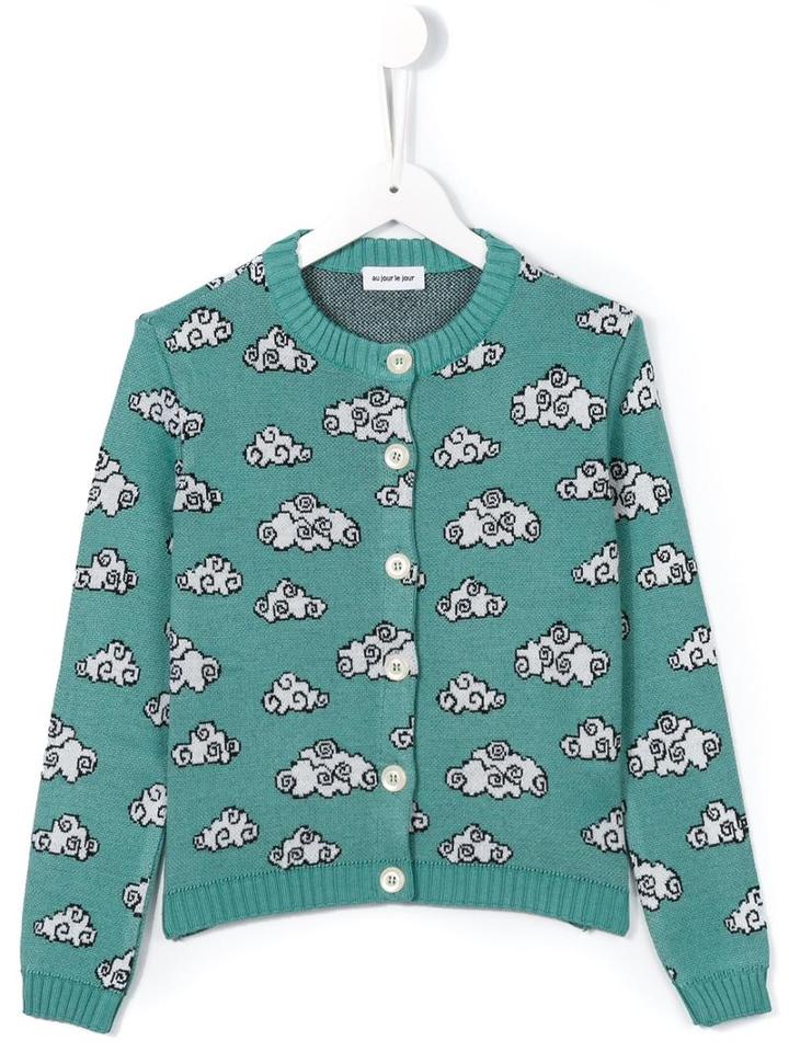 Au Jour Le Jour Kids Cloud Pattern Cardigan, Girl's, Size: 10 Yrs, Green