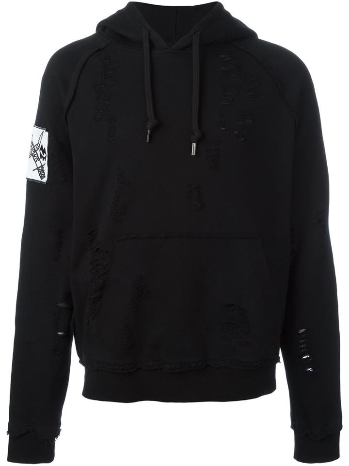 Haculla Arm Patch Ripped Hoodie, Men's, Size: Medium, Black, Cotton
