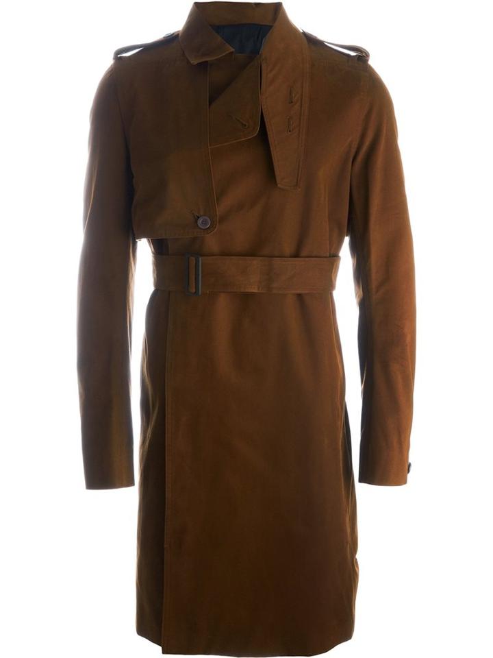 Rick Owens Belted Trench Coat, Men's, Size: 52, Brown, Viscose/cupro/cotton/acetate