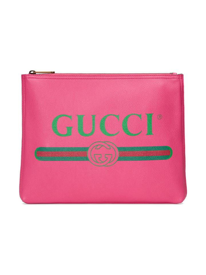 Gucci Gucci Print Leather Medium Portfolio - Pink & Purple