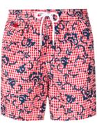 Kiton Gingham Print Swim Shorts - Red