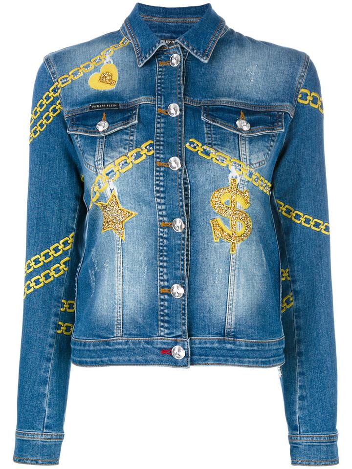Philipp Plein Blejan Denim Jacket, Women's, Size: Medium, Blue, Cotton/spandex/elastane