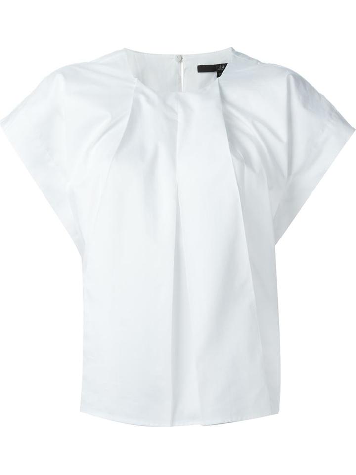 Tibi Pleated Detail T-shirt, Women's, Size: Medium, White, Cotton