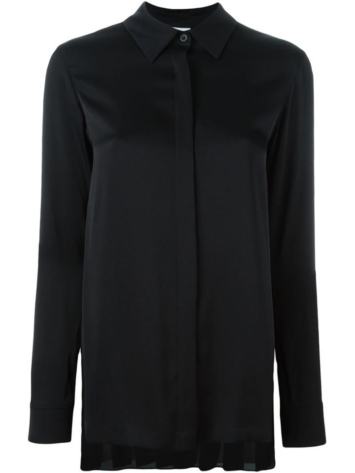 Dkny Fringed Back Shirt, Women's, Size: Large, Black, Polyester/spandex/elastane/silk