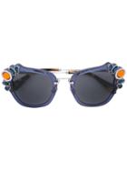 Miu Miu Eyewear - Stone Embellished Sunglasses - Women - Acetate/metal (other)/metal/glass - One Size, Blue, Acetate/metal (other)/metal/glass