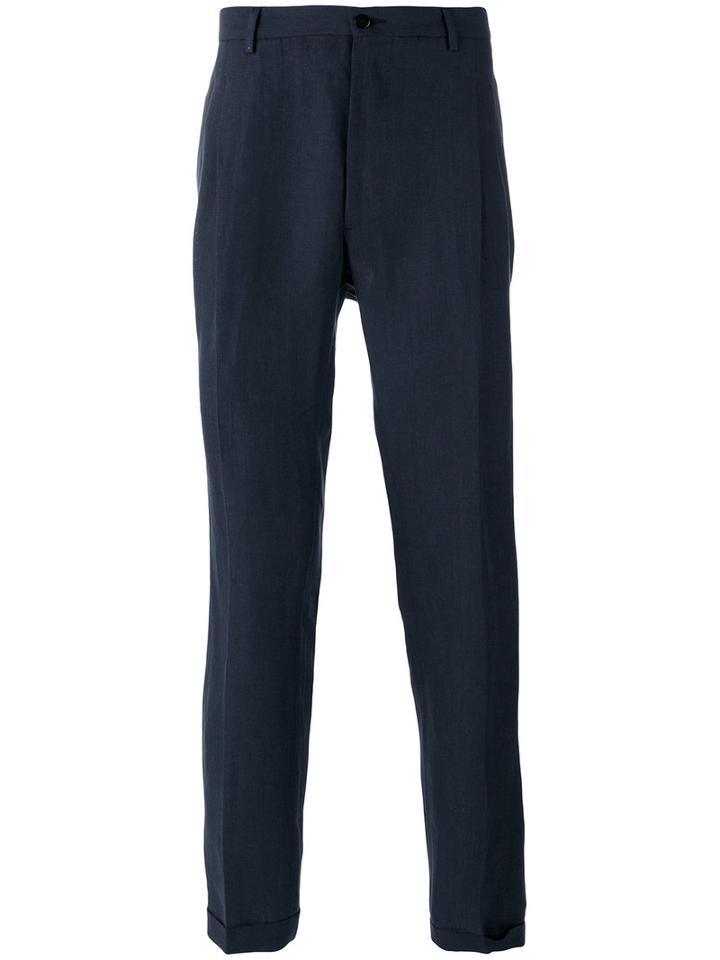Etro Front Pleat Trousers, Men's, Size: 54, Blue, Linen/flax