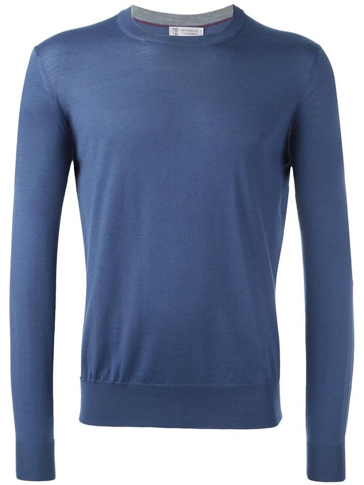 Brunello Cucinelli Crew Neck Jumper, Men's, Size: 50, Blue, Cashmere/wool