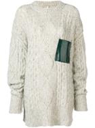 Mm6 Maison Margiela Contrast-patch Cable Knit Sweater - Grey