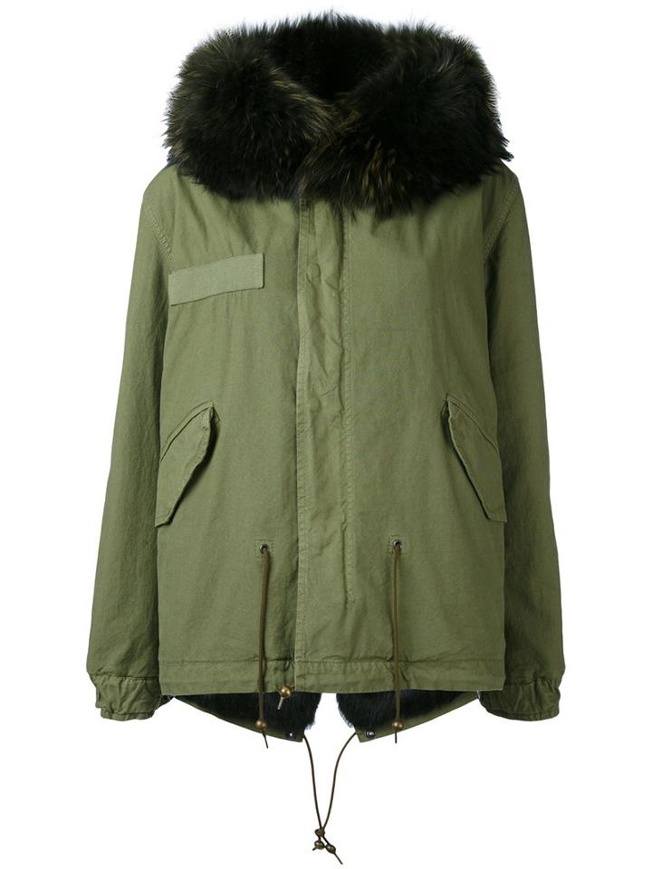 Mr & Mrs Italy - Army Mini Parka - Women - Cotton/leather/rabbit Fur/racoon Fur - Xxs, Green, Cotton/leather/rabbit Fur/racoon Fur