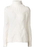 Loro Piana Cable Knit Turtle Neck Sweater - White