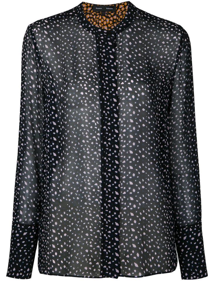 Proenza Schouler - Long Sleeve Printed Shirt - Women - Silk - 2, Blue, Silk