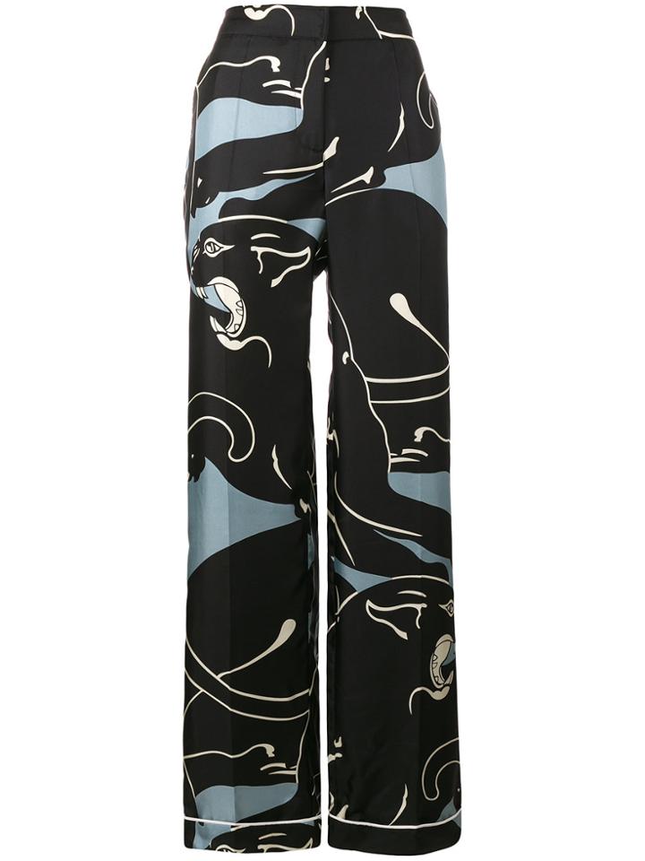 Valentino Panther Print Palazzo Pants - Black