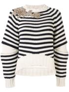 Alexander Mcqueen Embellished Striped Knit Sweater - White