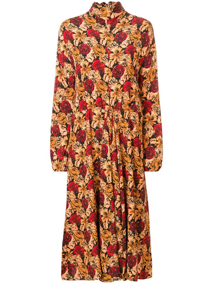 Prada Floral Print Midi Dress - Neutrals