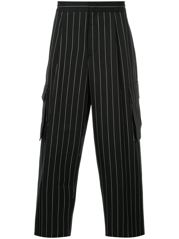 Juun.j Wide-leg Pinstripes Tousers - Black