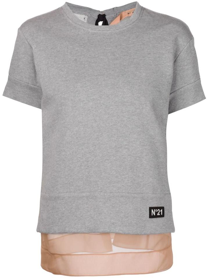 No21 Short Sleeve Knit T-shirt, Women's, Size: 44, Grey, Cotton/acetate/silk