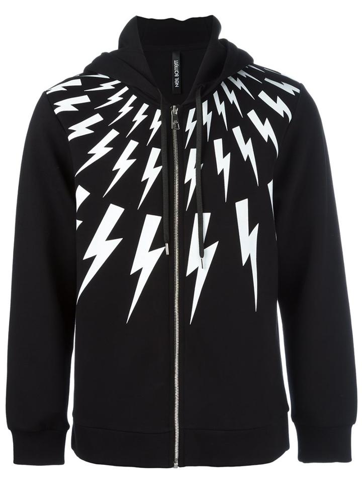 Neil Barrett Thunder Zipped Hoodie, Men's, Size: Large, Black, Viscose/spandex/elastane/lyocell/cotton