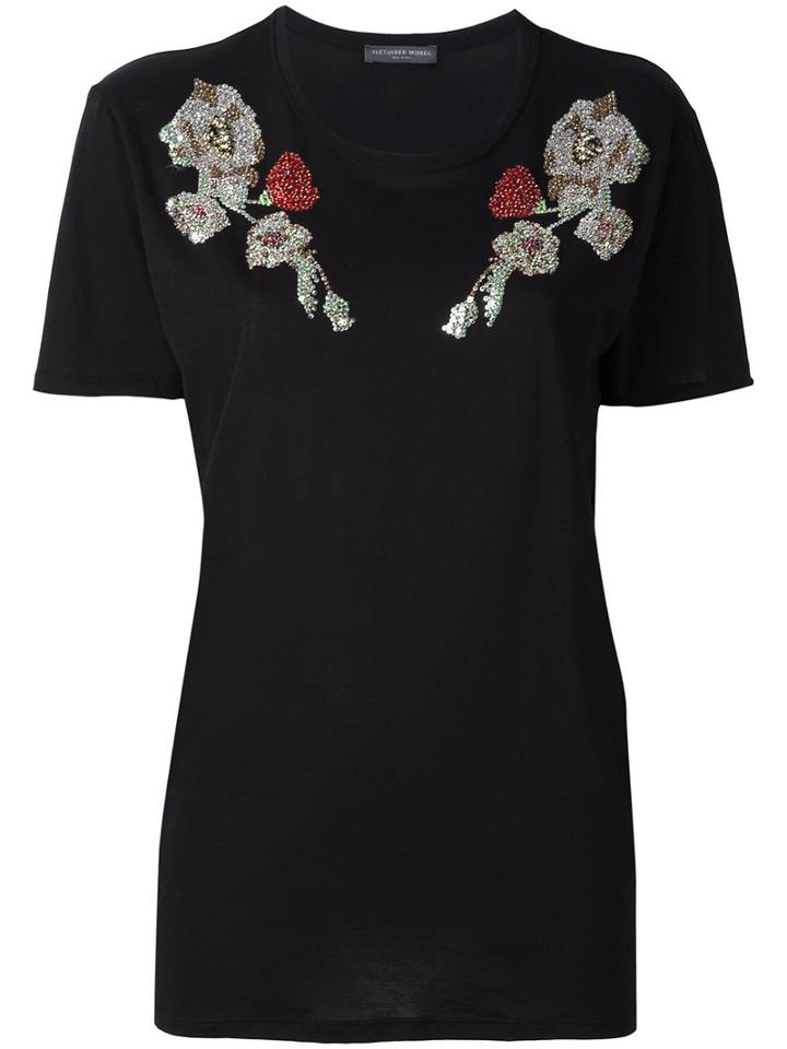 Alexander Mcqueen - Embroidered T-shirt - Women - Cotton - 40, Women's, Black, Cotton