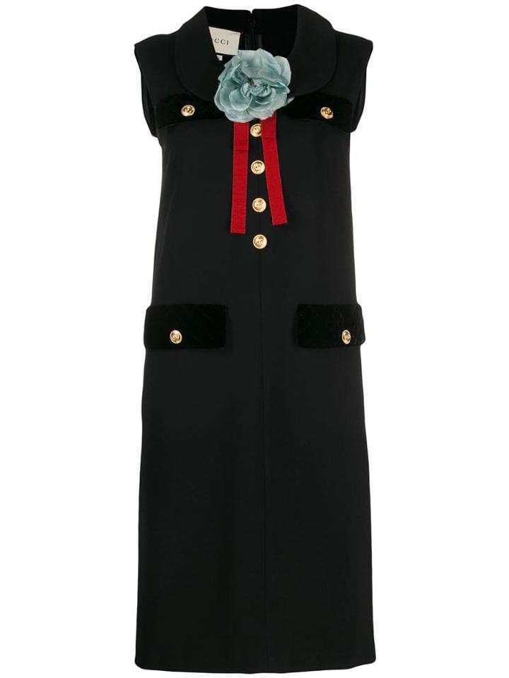 Gucci Tunic Dress With Brooch - Black