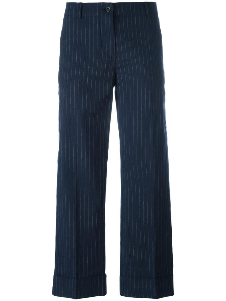 Alberto Biani Striped Cropped Trousers, Women's, Size: 38, Blue, Cotton/linen/flax/spandex/elastane