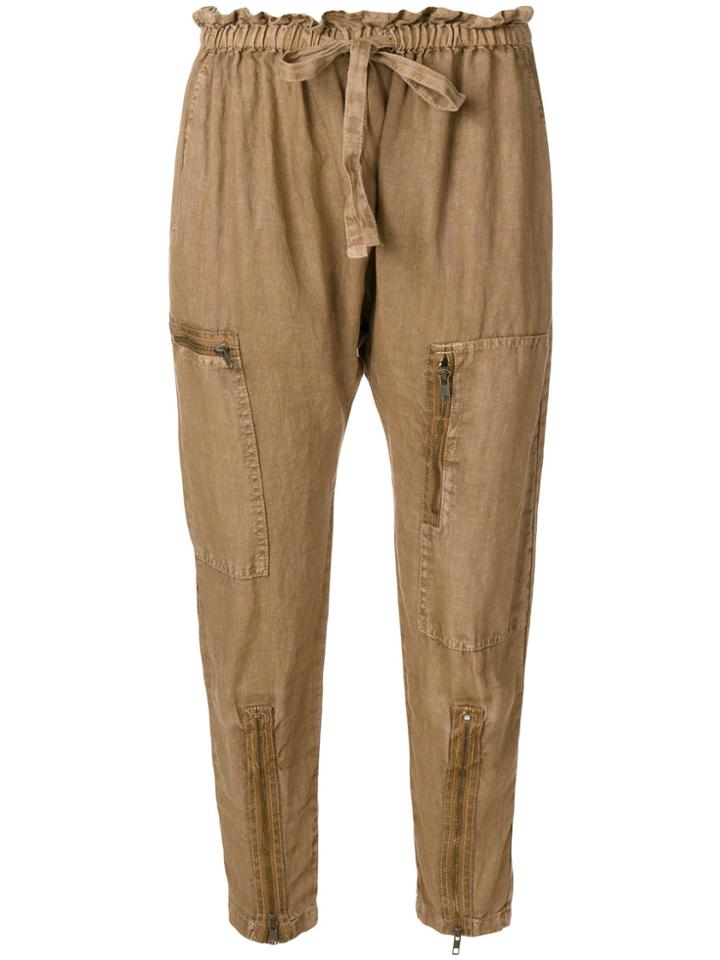 Current/elliott Drawstring Zip-embellished Trousers - Nude & Neutrals
