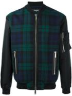 Dsquared2 Tartan Pattern Bomber Jacket, Men's, Size: 48, Blue, Cotton/calf Leather/polyamide/wool