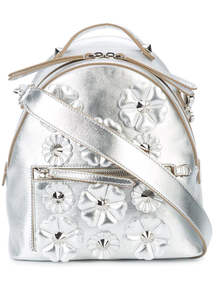 Fendi Floral Embroidered Shoulder Bag - Metallic