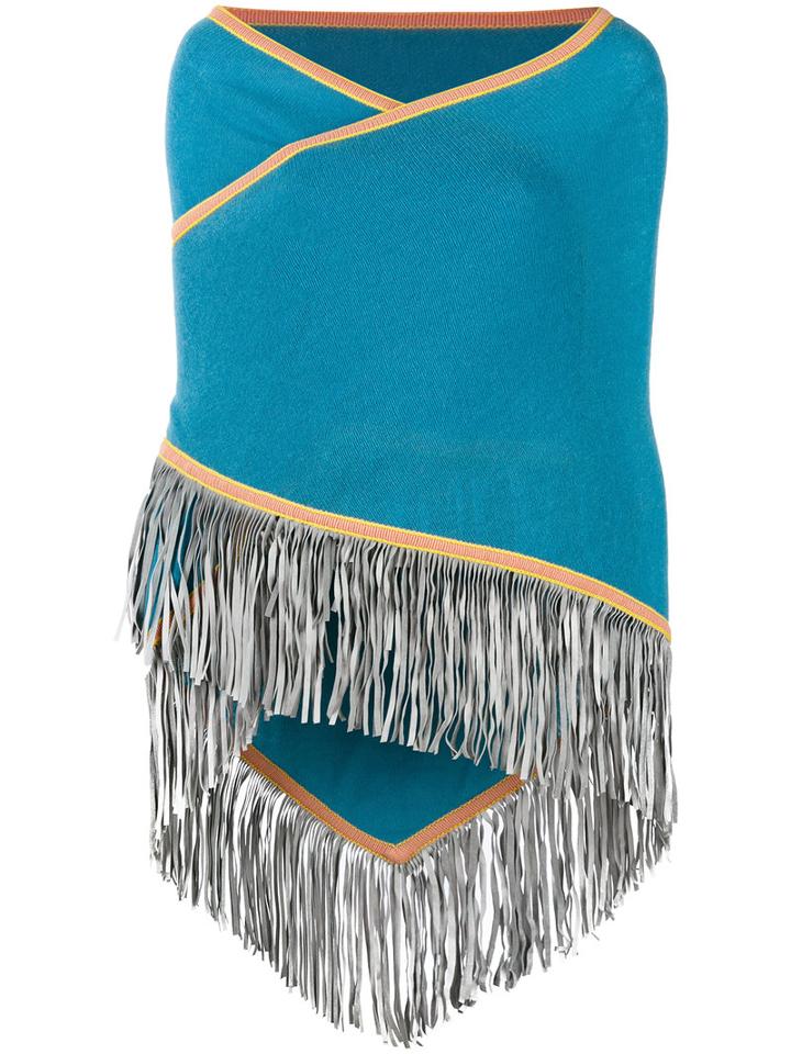Antonia Zander Fringed Trim Cape, Women's, Blue, Cashmere