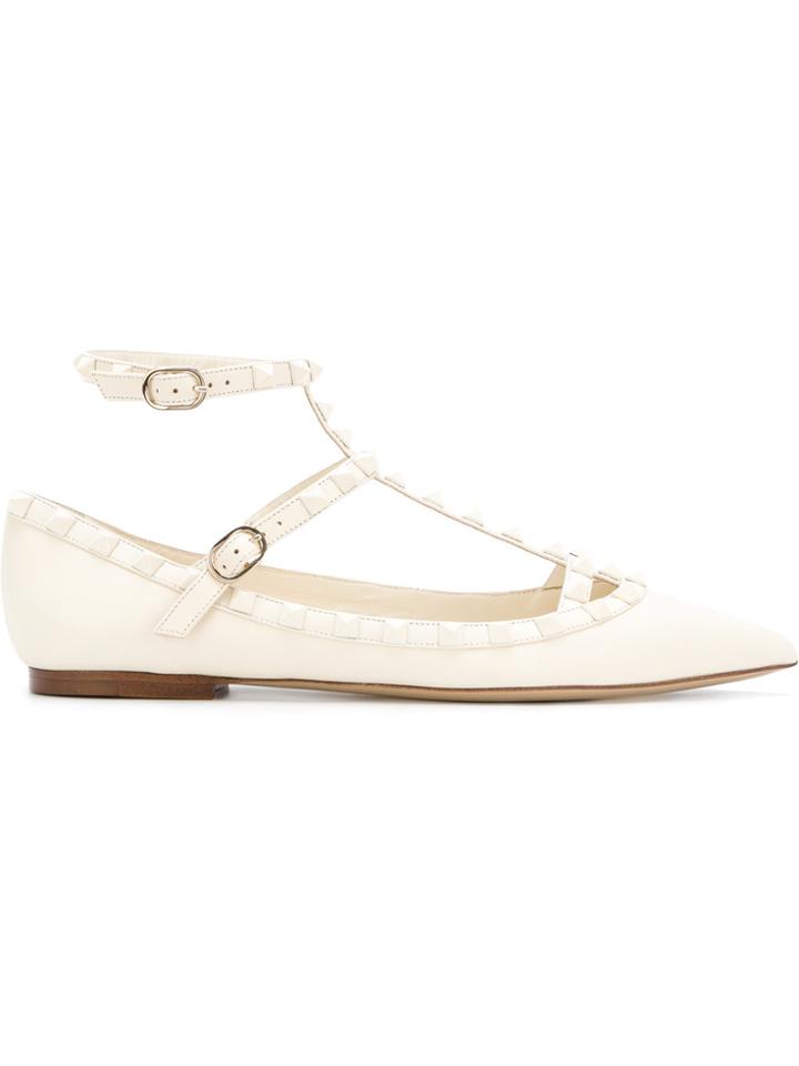 Valentino Rockstud Ballerina Flats - White