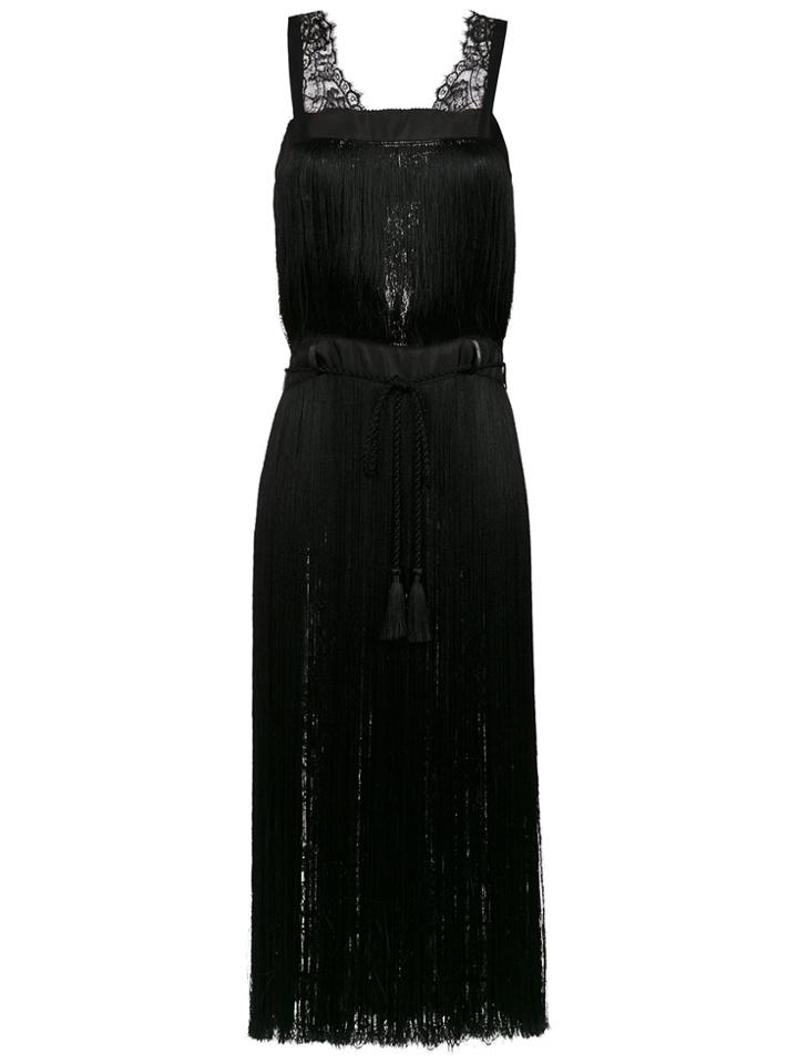 À La Garçonne Fringed Midi Dress - Black