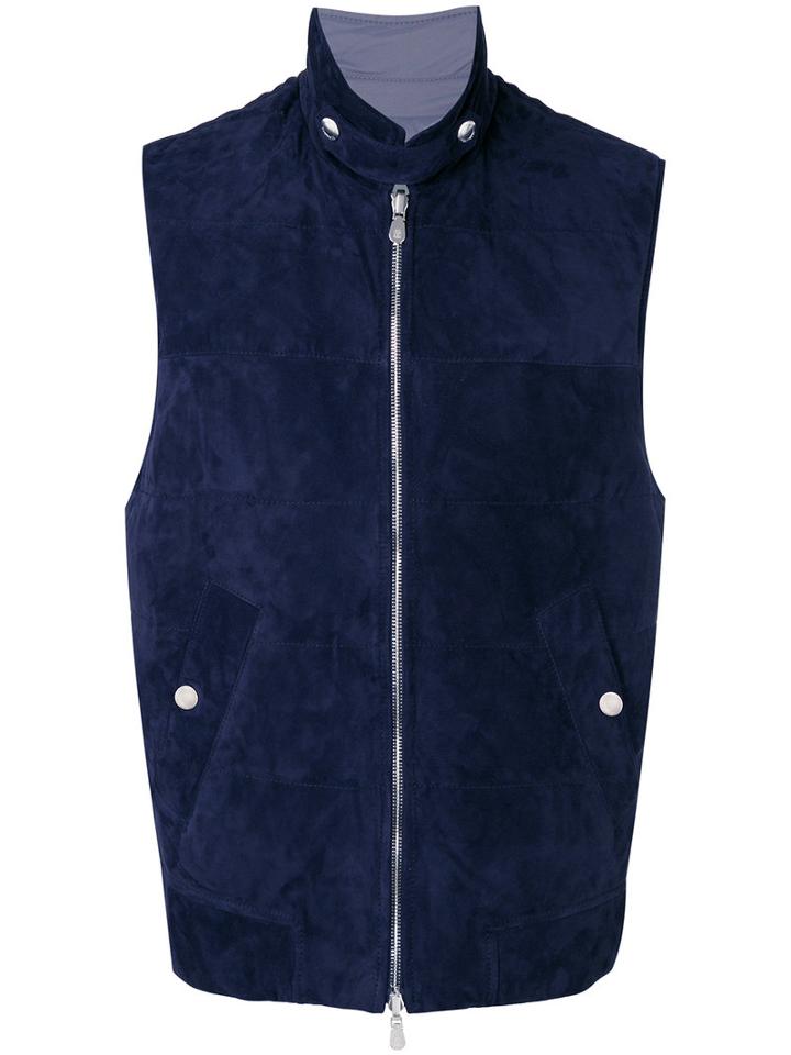 Brunello Cucinelli - Cashmere Gilet - Men - Cotton/leather/nylon/cashmere - Xxl, Blue, Cotton/leather/nylon/cashmere