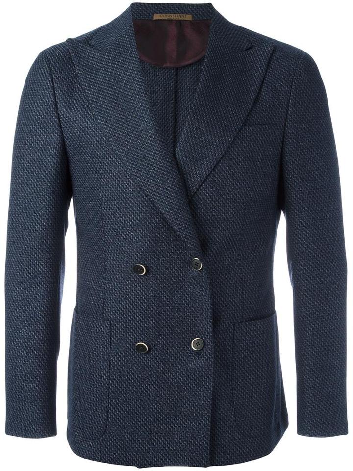 Corneliani Double Breasted Blazer, Men's, Size: 52, Blue, Cotton/polyamide/spandex/elastane/virgin Wool