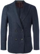 Corneliani Double Breasted Blazer, Men's, Size: 52, Blue, Cotton/polyamide/spandex/elastane/virgin Wool