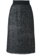Dolce & Gabbana Bouclé Midi Skirt, Women's, Size: 38, Black, Silk/cotton/virgin Wool