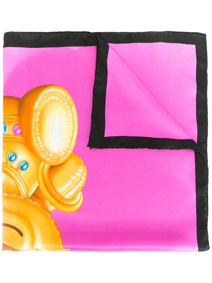 Moschino Bear Print Scarf, Women's, Pink/purple, Silk
