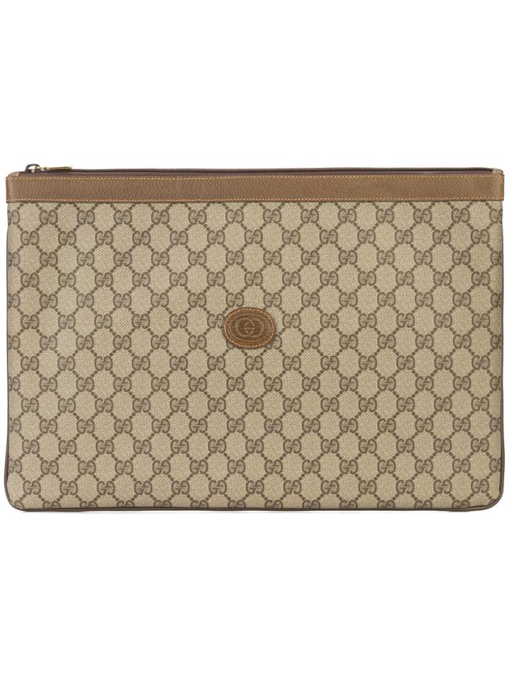 Gucci Vintage Monogram Gg Envelope Clutch - Brown