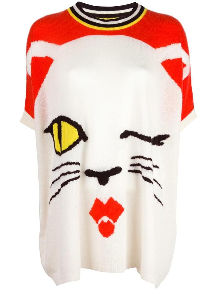 Ermanno Scervino Winking Cat Intarsia Knit Top, Women's, White, Cashmere