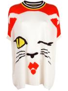 Ermanno Scervino Winking Cat Intarsia Knit Top, Women's, White, Cashmere