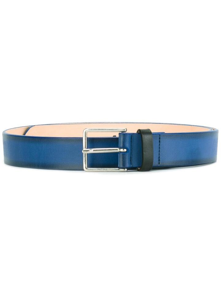 Paul Smith Burnished Leather Belt, Men's, Size: 85, Blue, Calf Leather/zamac