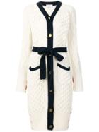 Thom Browne Long Cable Knit V-neck Cardigan Coat - White