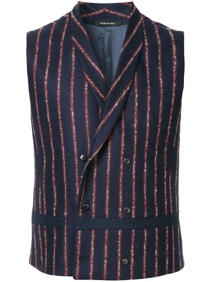 Sartorial Monk Striped Double-breasted Waistcoat - Blue
