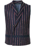 Sartorial Monk Striped Double-breasted Waistcoat - Blue