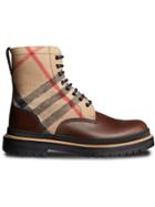 Burberry Shearling-lined Leather And Check Boots - Brown